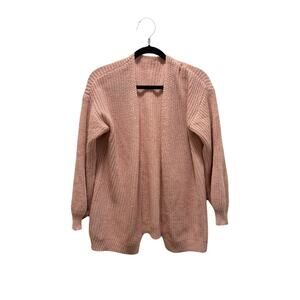 Handmade Pink Knit Cardigan Sweater Open Front Long Sleeve Casual Womens M (284)
